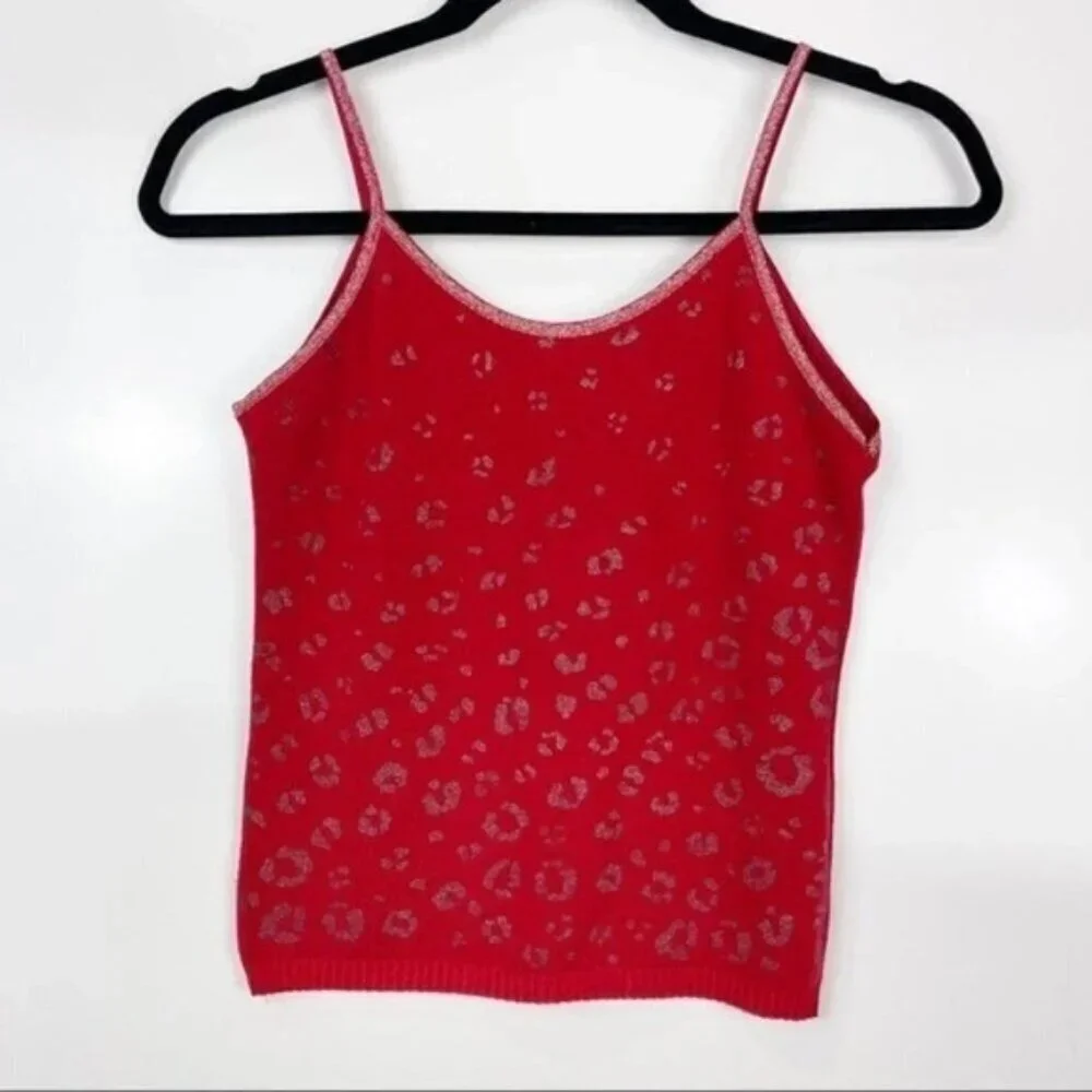 Voglia Di Maglia Y2K Red Leopard Cami Glitter Strap Knit Top Sleeveless 2000s